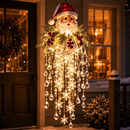 Santa-topped version with red berries and greenery lit warmly beside a window and door 13