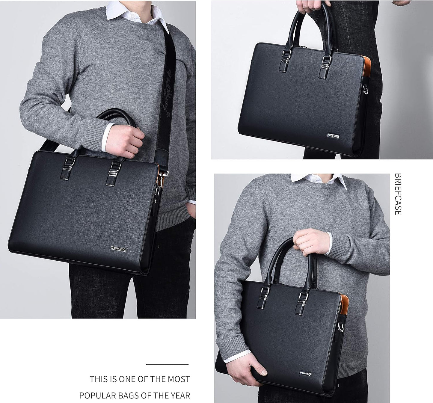 Genuine leather multi-compartment business laptop bag for professionals
