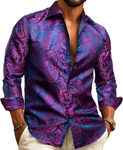 Men's Paisley Jacquard Shirt – Long-Sleeve Style for Weddings & Evening Wear 14