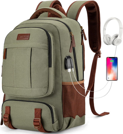 Anti-theft canvas laptop and travel rucksack with USB port – suitable for laptops up to 43.94 cm