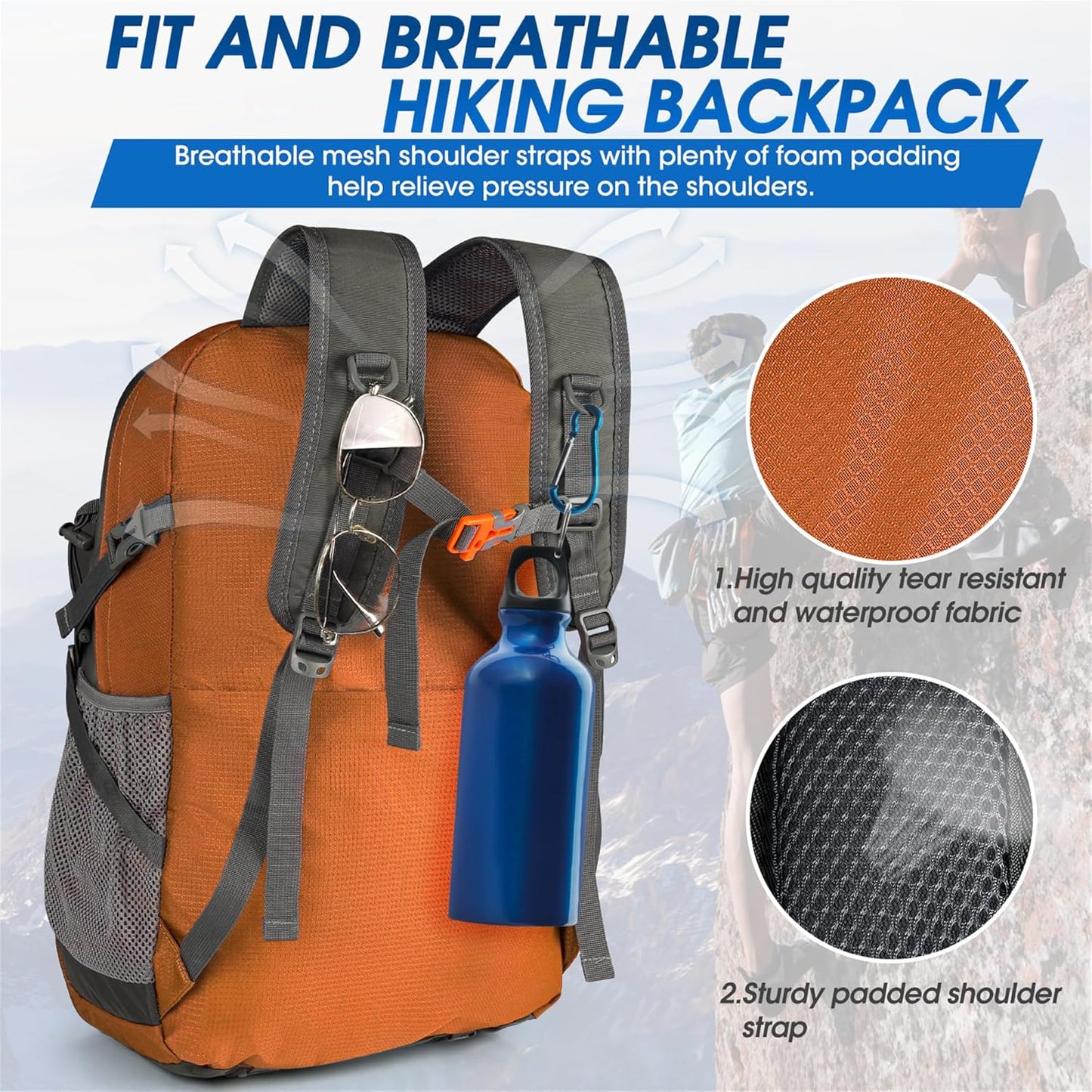 40L waterproof hiking and camping backpack – lightweight & foldable – 2 for the price of 1