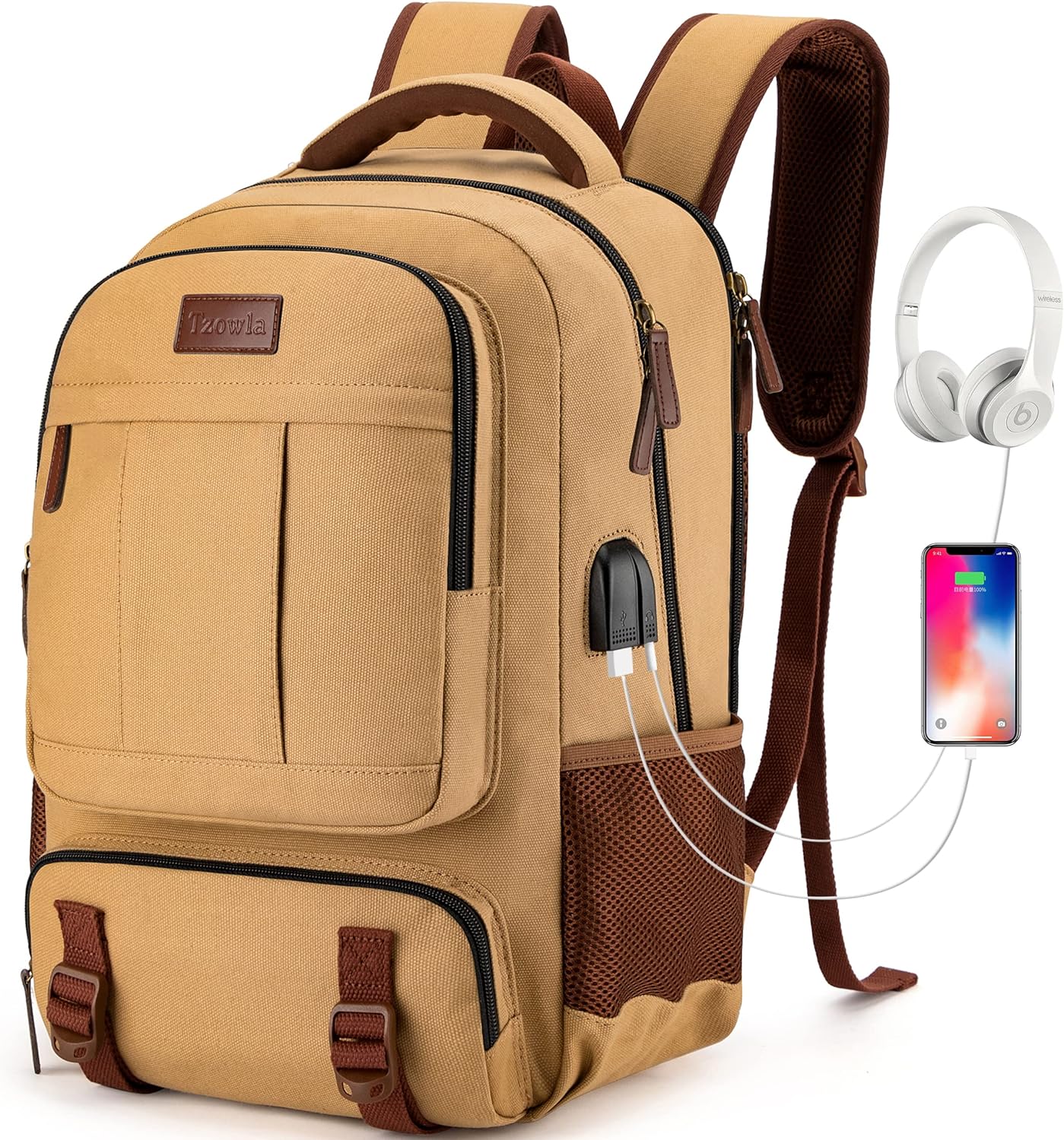 Anti-theft canvas laptop and travel rucksack with USB port – suitable for laptops up to 43.94 cm