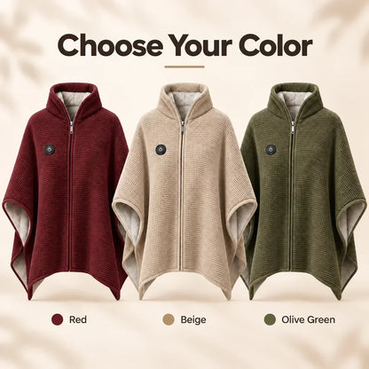 Three zip-up wraps side by side in red, beige and olive green, each with a power button 3