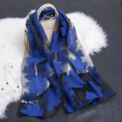 Autumnal ladies' silk scarf with floral pattern and cut-out design – Fiora (Buy one, get one free)