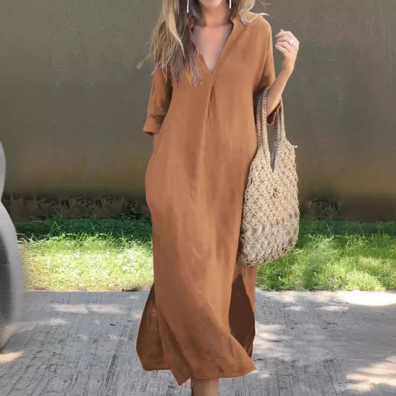 Summer dress with V-neck and slits – Soraya