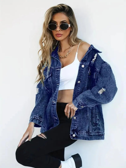 Waterproof & Lined Oversized Women's Hooded Denim Jacket – Autumn Magic Talia