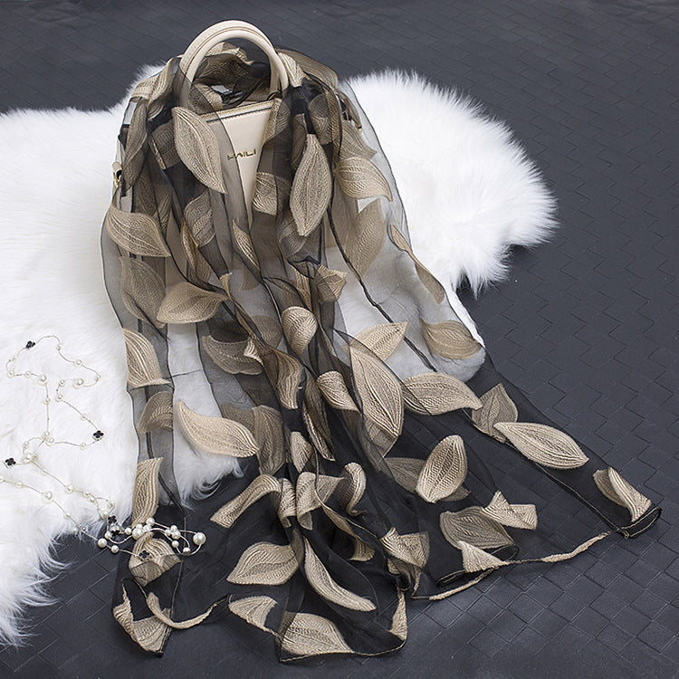 Autumnal ladies' silk scarf with floral pattern and cut-out design – Fiora (Buy one, get one free)