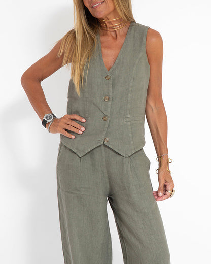 Linen 2-Piece Set with Wide Trousers and Jacket – Alma