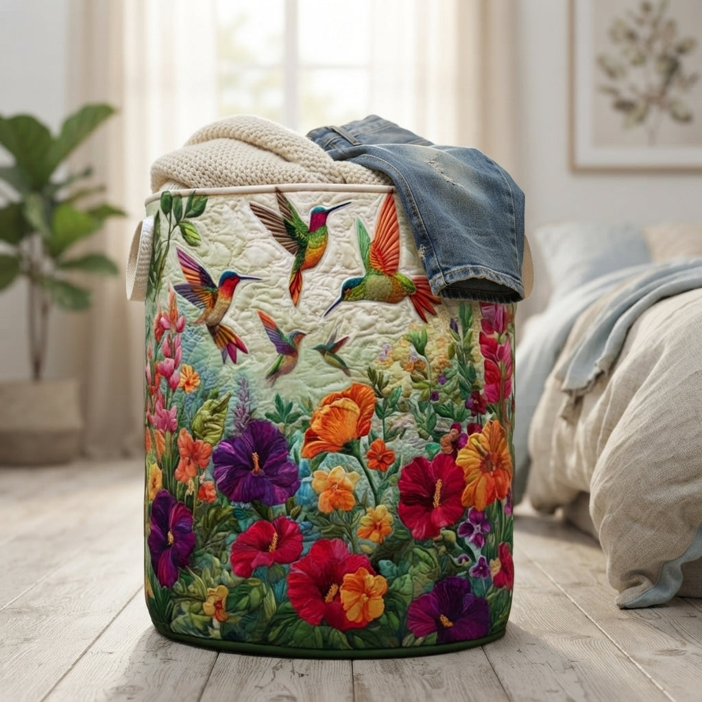 Basket on a pale wooden floor in a bedroom, with a cream knit and a pair of jeans spilling over the rim. 4