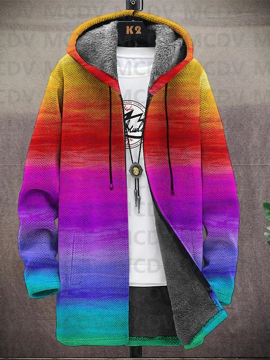 Jacket on a hanger in a horizontal gradient from yellow and red through purple to turquoise 9