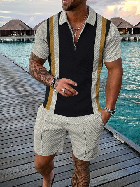 Two-piece men's summer outfit with polo shirt and shorts – Damon