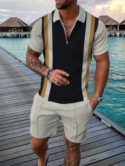 Two-piece men's summer outfit with polo shirt and shorts – Damon