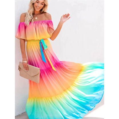 Multicoloured summer dress with a flattering cut – Alisha