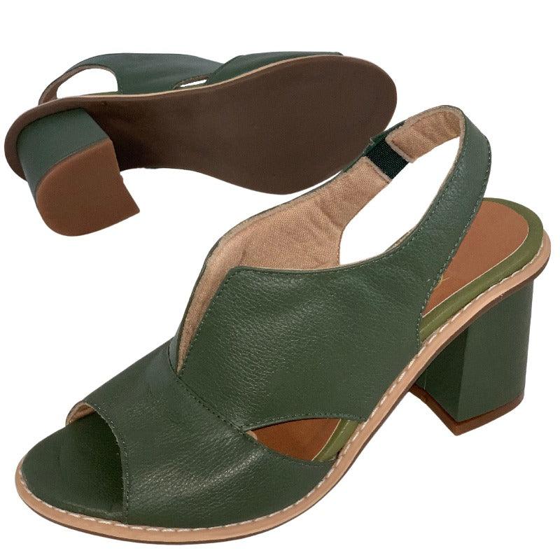 Women’s leather sandals with heel & comfort footbed – Selina