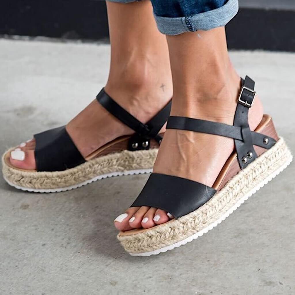 Ladies' wedge espadrille sandals with strap - Livia