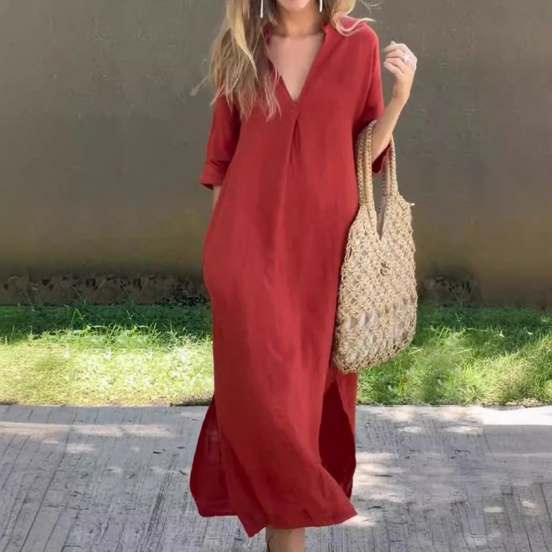 Summer dress with V-neck and slits – Soraya
