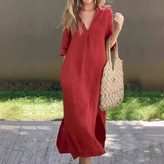 Summer dress with V-neck and slits – Soraya