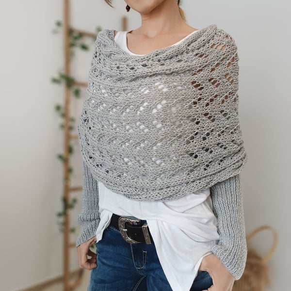 Double Sleeve Wrap Scarf - Cozy Knit Shawl with Built-In Sleeves 7