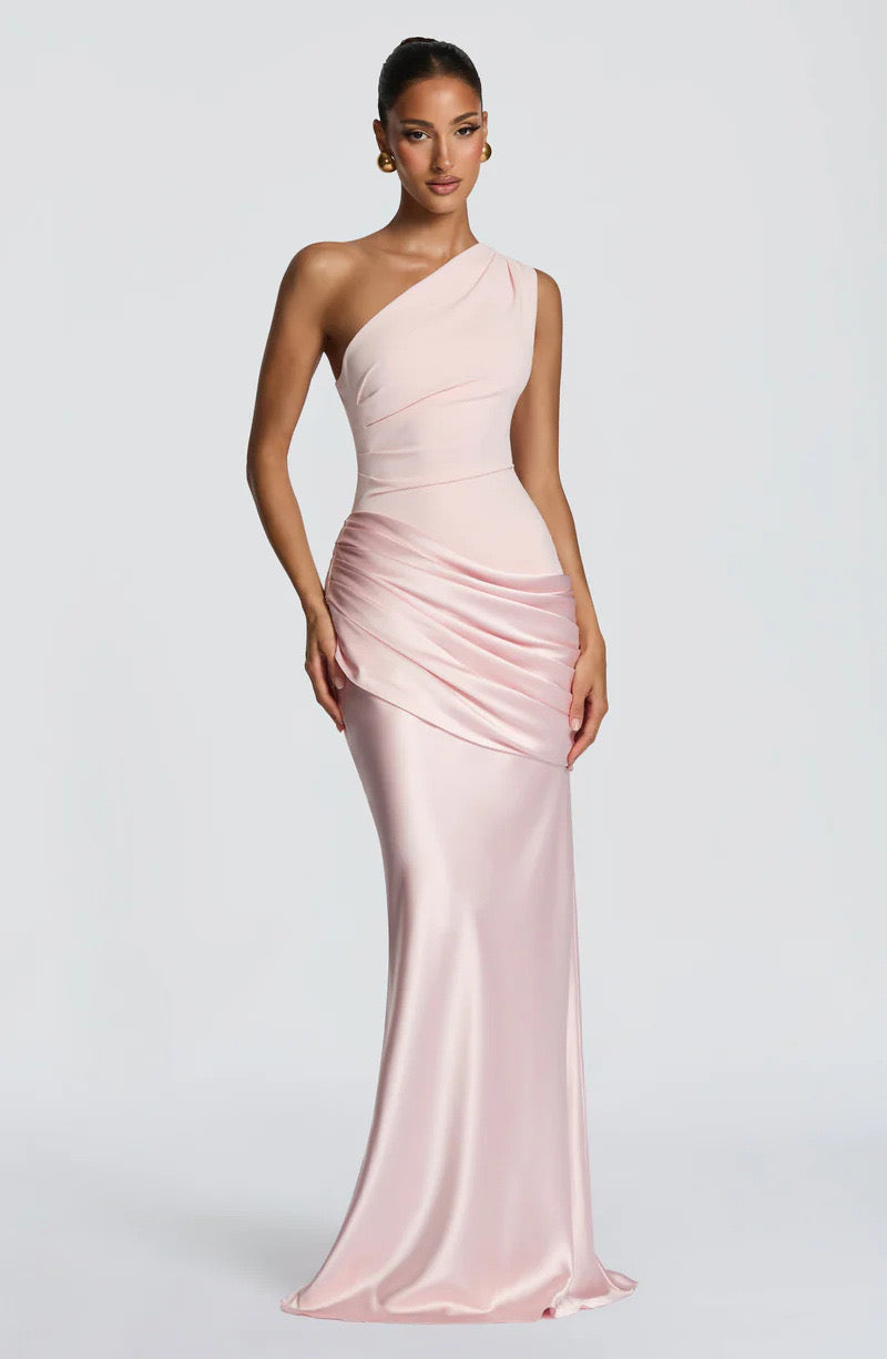 Sidonie One-Shoulder Draped Satin Maxi Dress 19