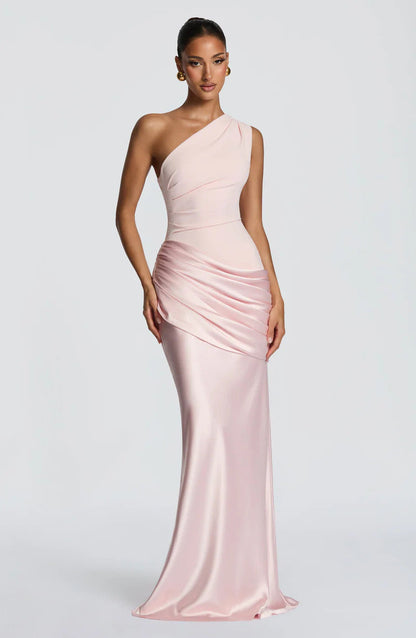 Sidonie One-Shoulder Draped Satin Maxi Dress 19