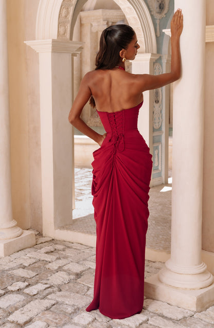 Linde Halter Maxi Dress with Corset Bodice and Chiffon Skirt 23