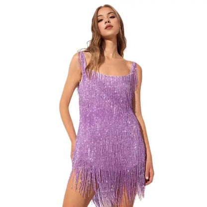 Sequin Dress with Fringes for Parties - Luna
