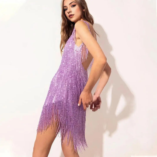 Sequin Dress with Fringes for Parties - Luna
