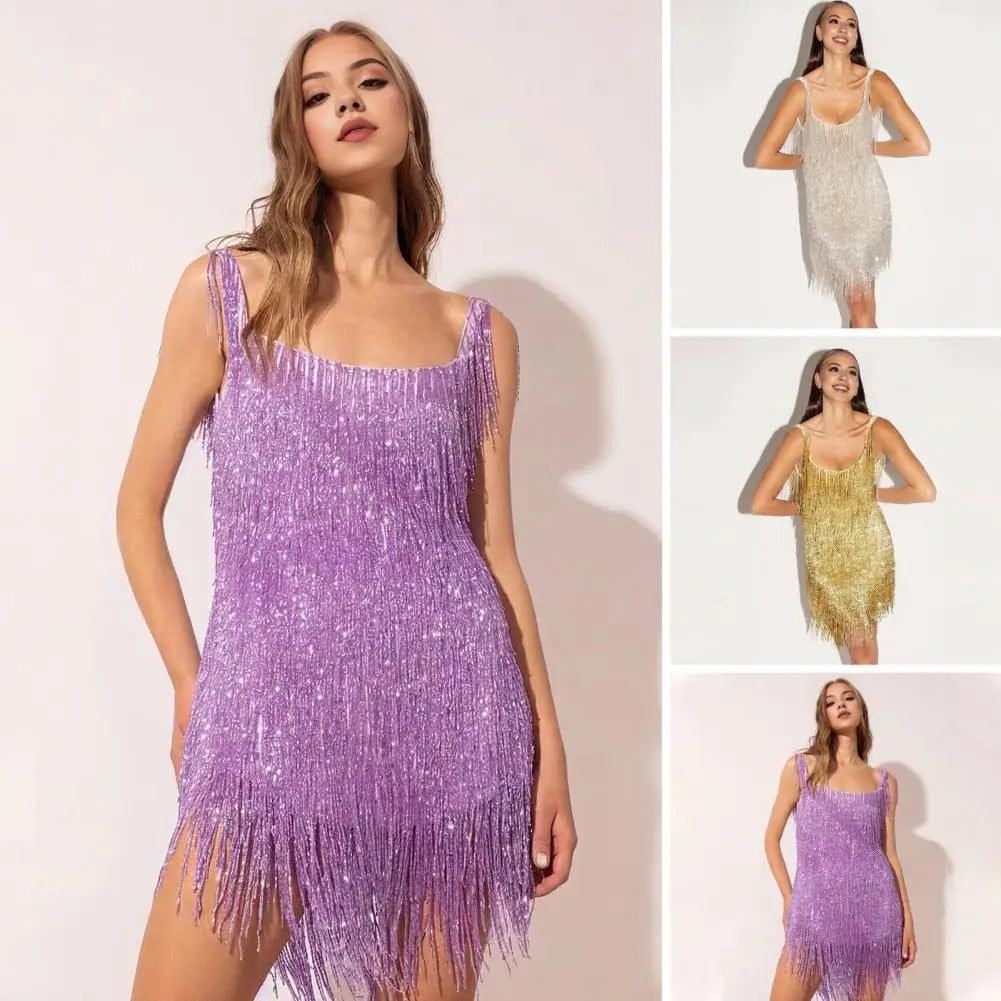 Sequin Dress with Fringes for Parties - Luna