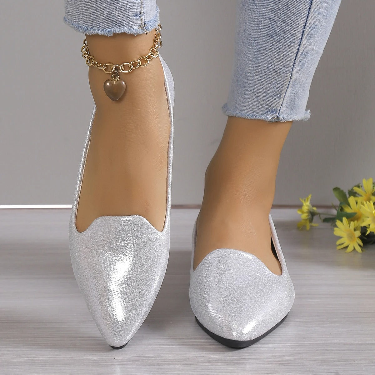 Elegant autumn pointed-toe ballet flats with stretch - Vivienne