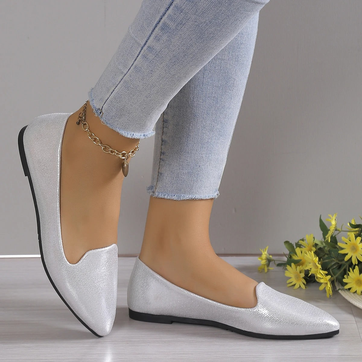 Elegant autumn pointed-toe ballet flats with stretch - Vivienne