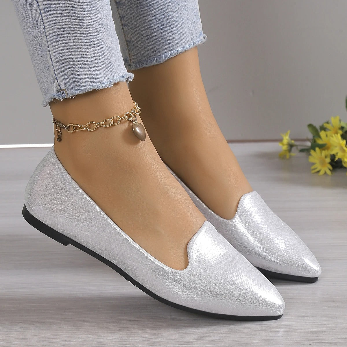 Elegant autumn pointed-toe ballet flats with stretch - Vivienne