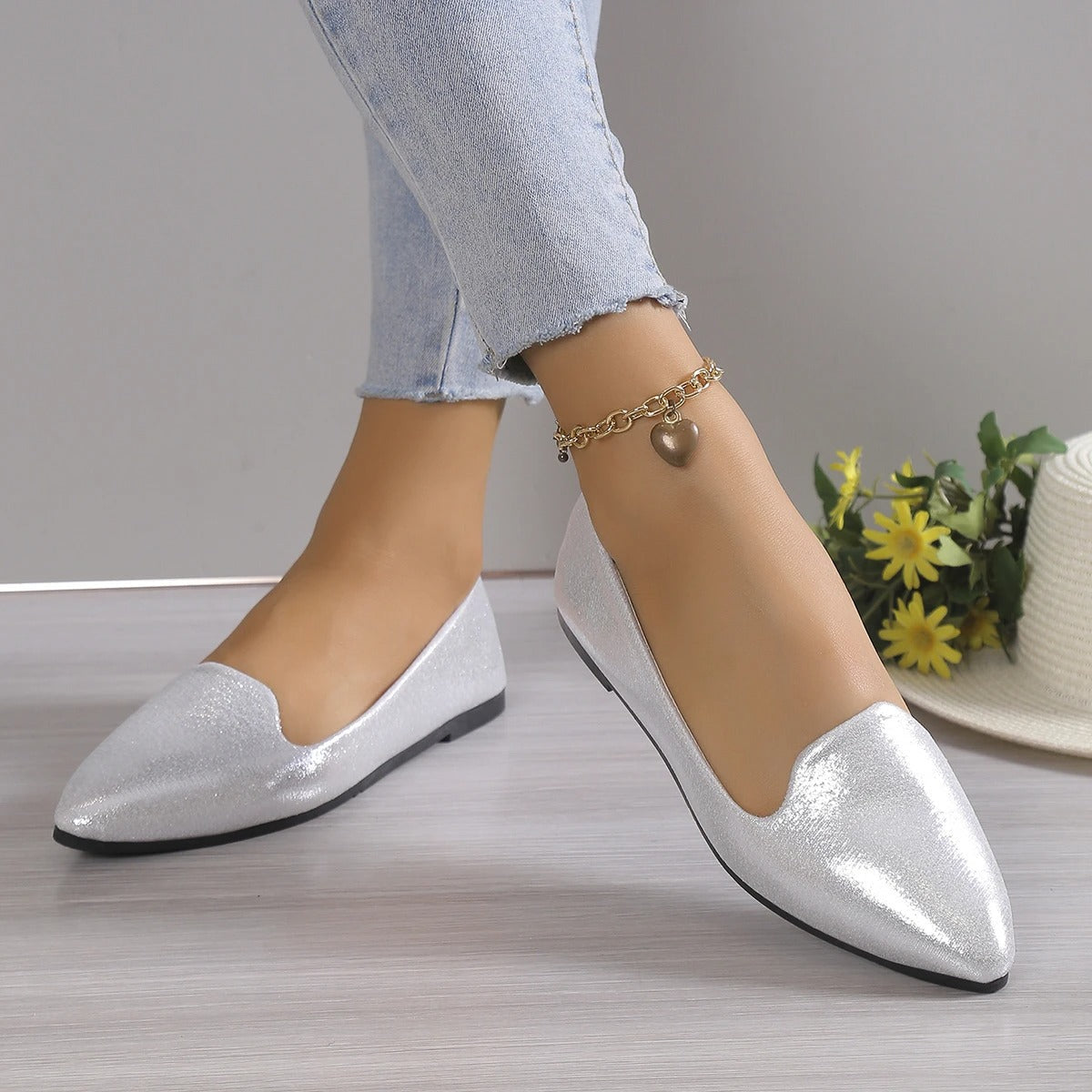 Elegant autumn pointed-toe ballet flats with stretch - Vivienne