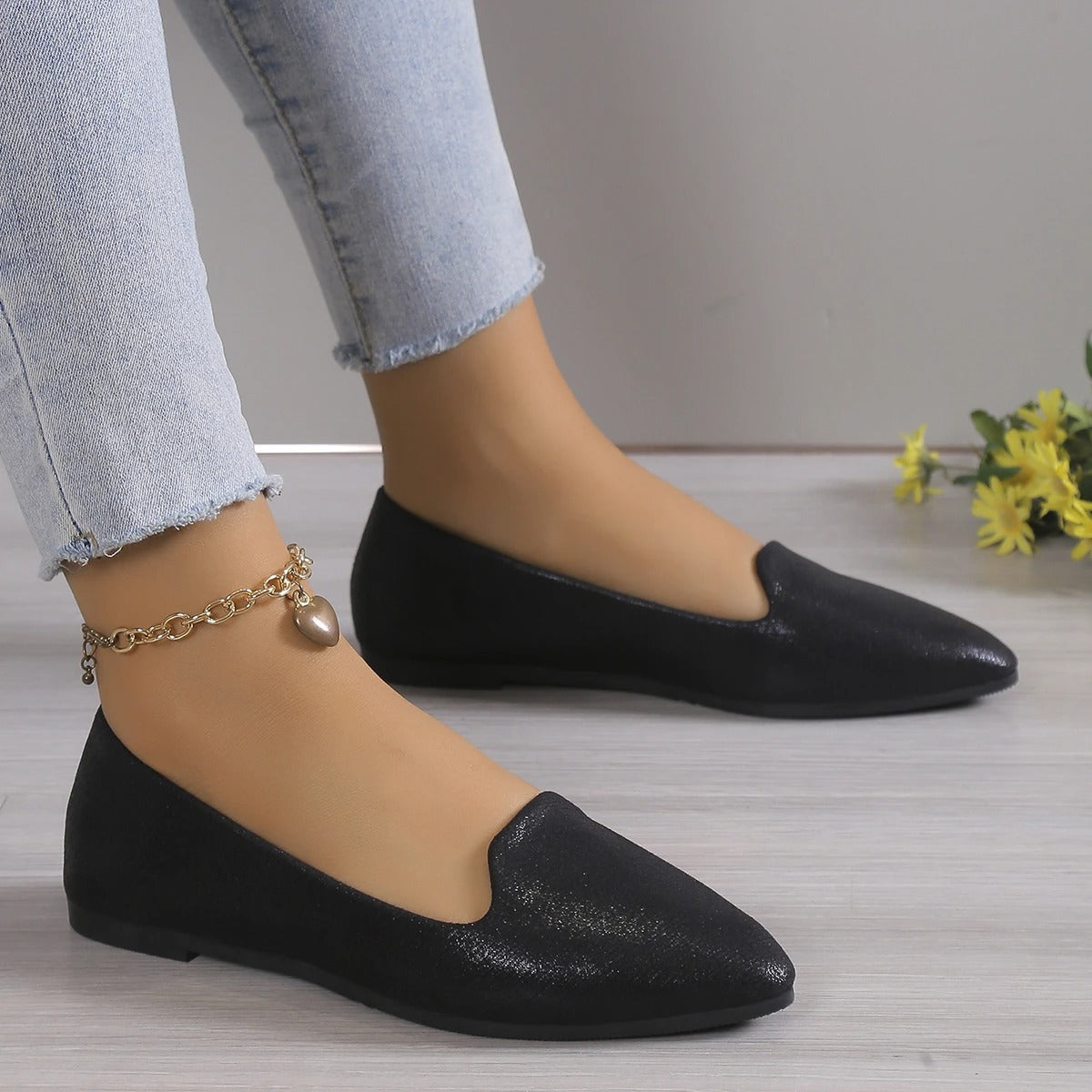 Elegant autumn pointed-toe ballet flats with stretch - Vivienne