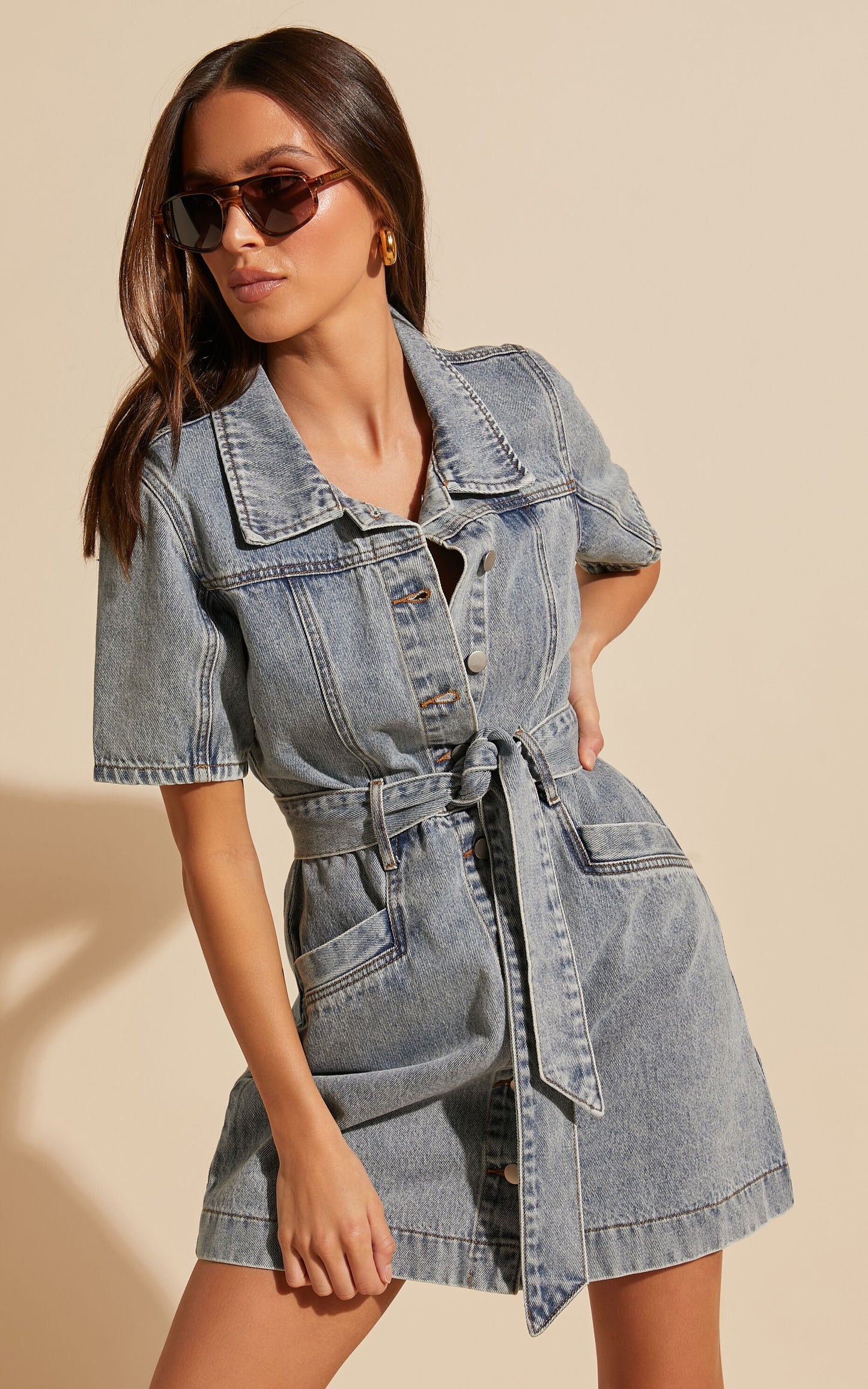 Button-Down Denim Mini Dress - Aria