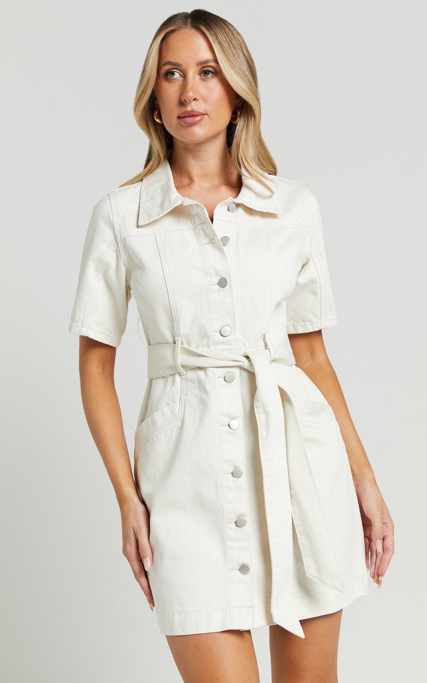 Button-Down Denim Mini Dress - Aria