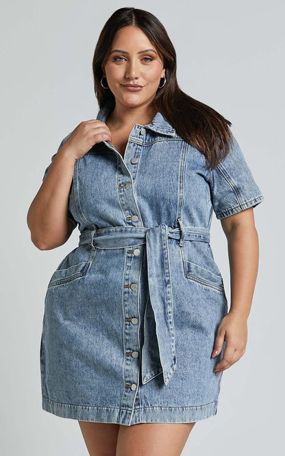 Button-Down Denim Mini Dress - Aria
