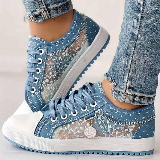 Breathable women's canvas trainers with autumnal floral lace – Celina