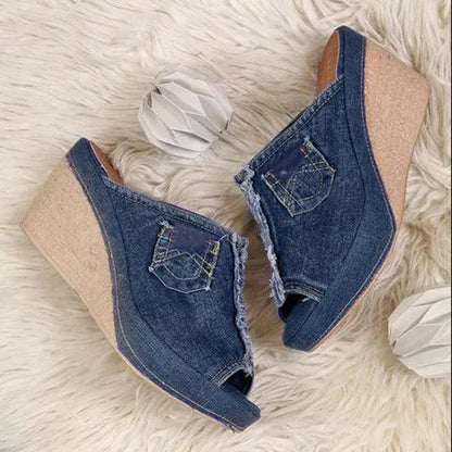 Ladies' denim wedge sandals – Elisabetta