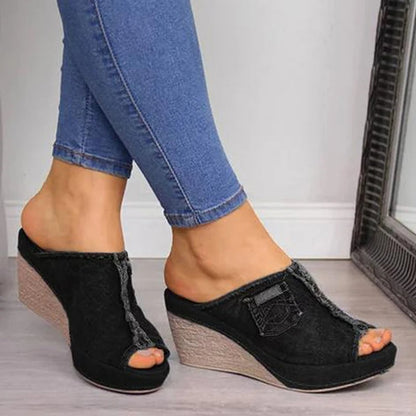 Ladies' denim wedge sandals – Elisabetta