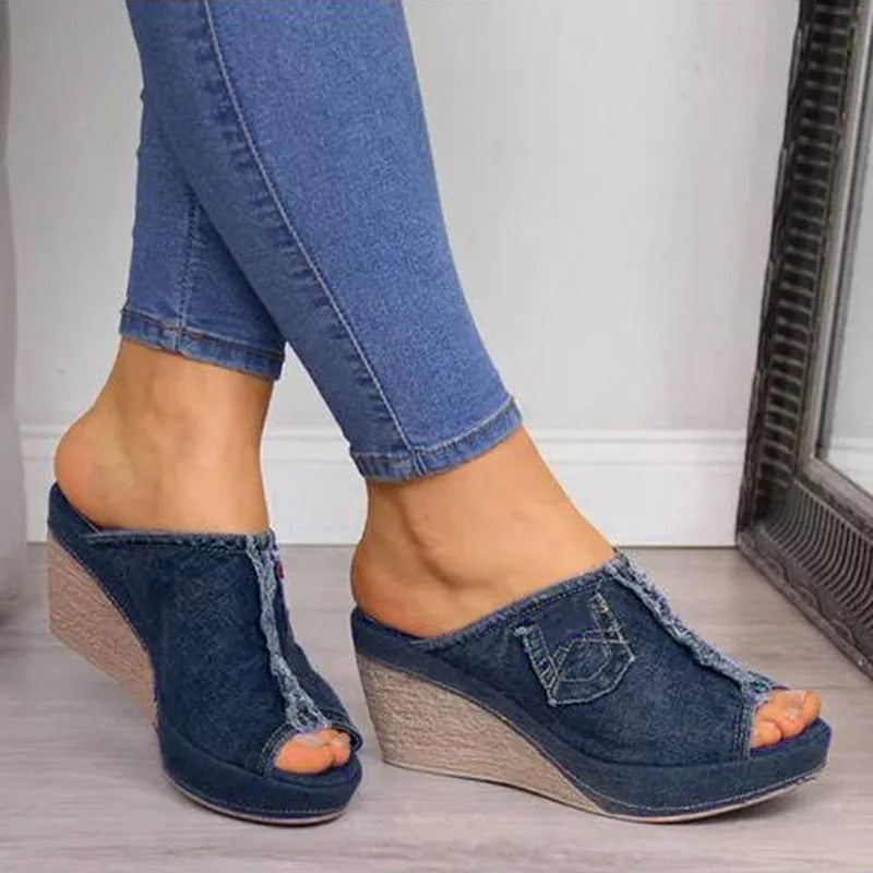 Ladies' denim wedge sandals – Elisabetta