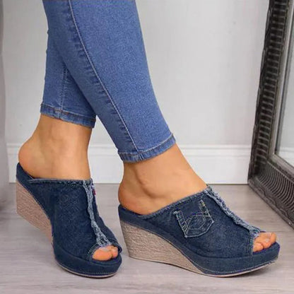 Ladies' denim wedge sandals – Elisabetta