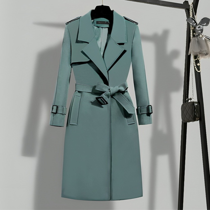 Ladies' Trench Coat with Waist & Button Placket – Sophia