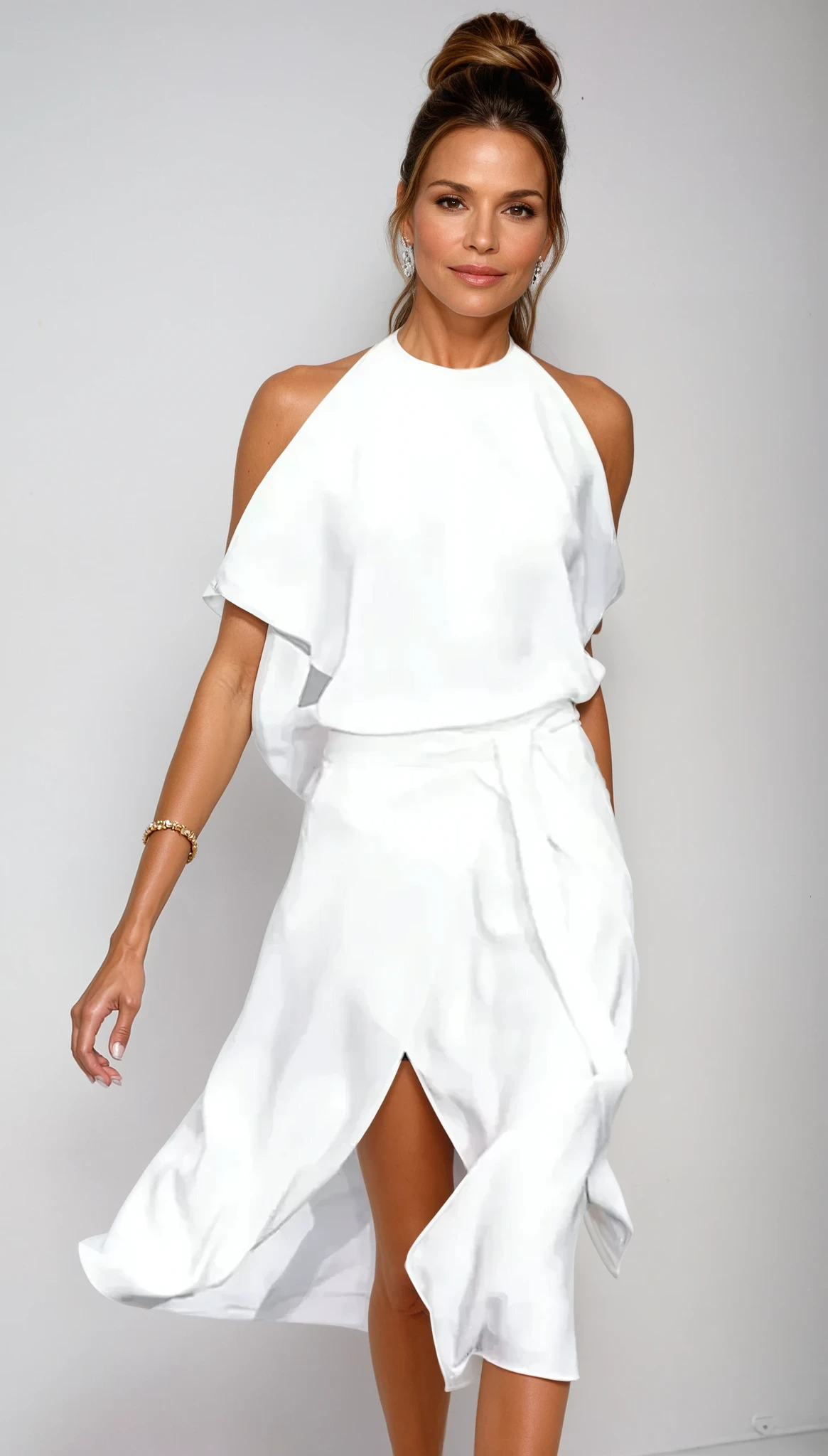 Asymmetric Halterneck Midi Dress - Claudia