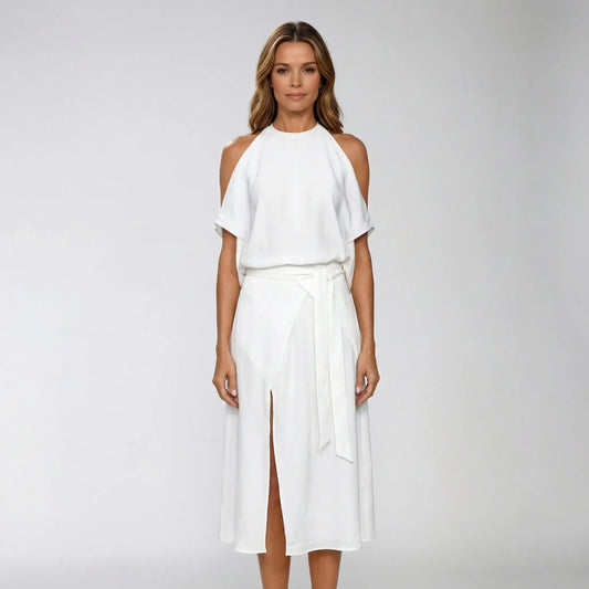 Asymmetric Halterneck Midi Dress - Claudia