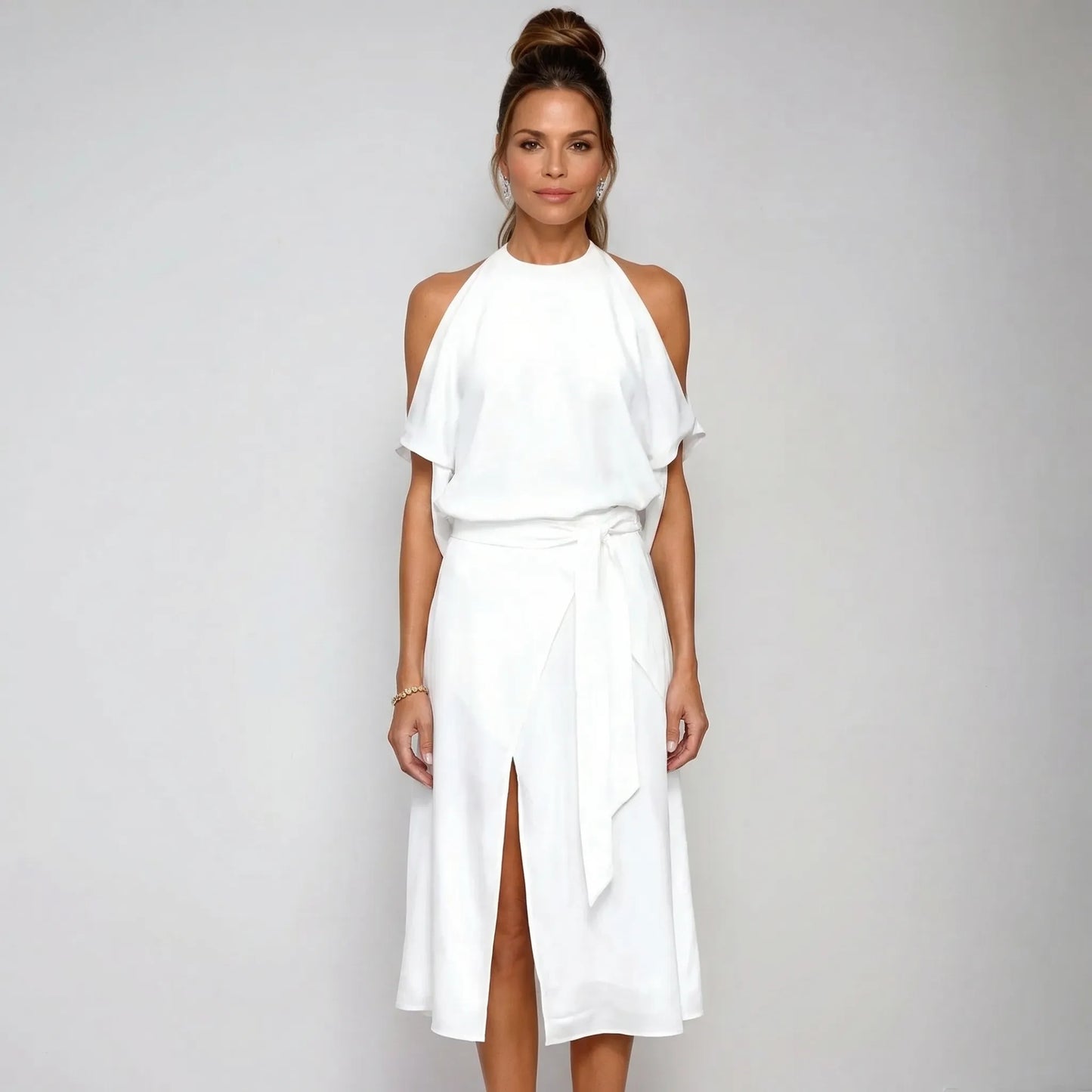 Asymmetric Halterneck Midi Dress - Claudia