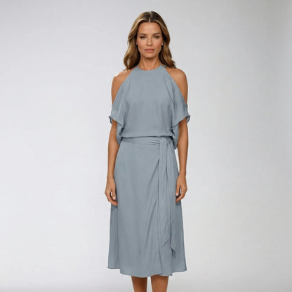 Asymmetric Halterneck Midi Dress - Claudia