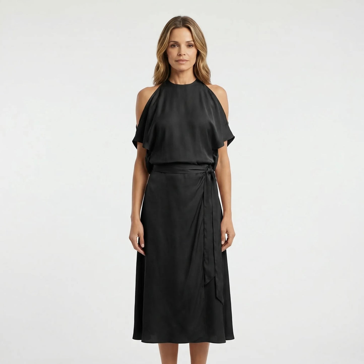 Asymmetric Halterneck Midi Dress - Claudia