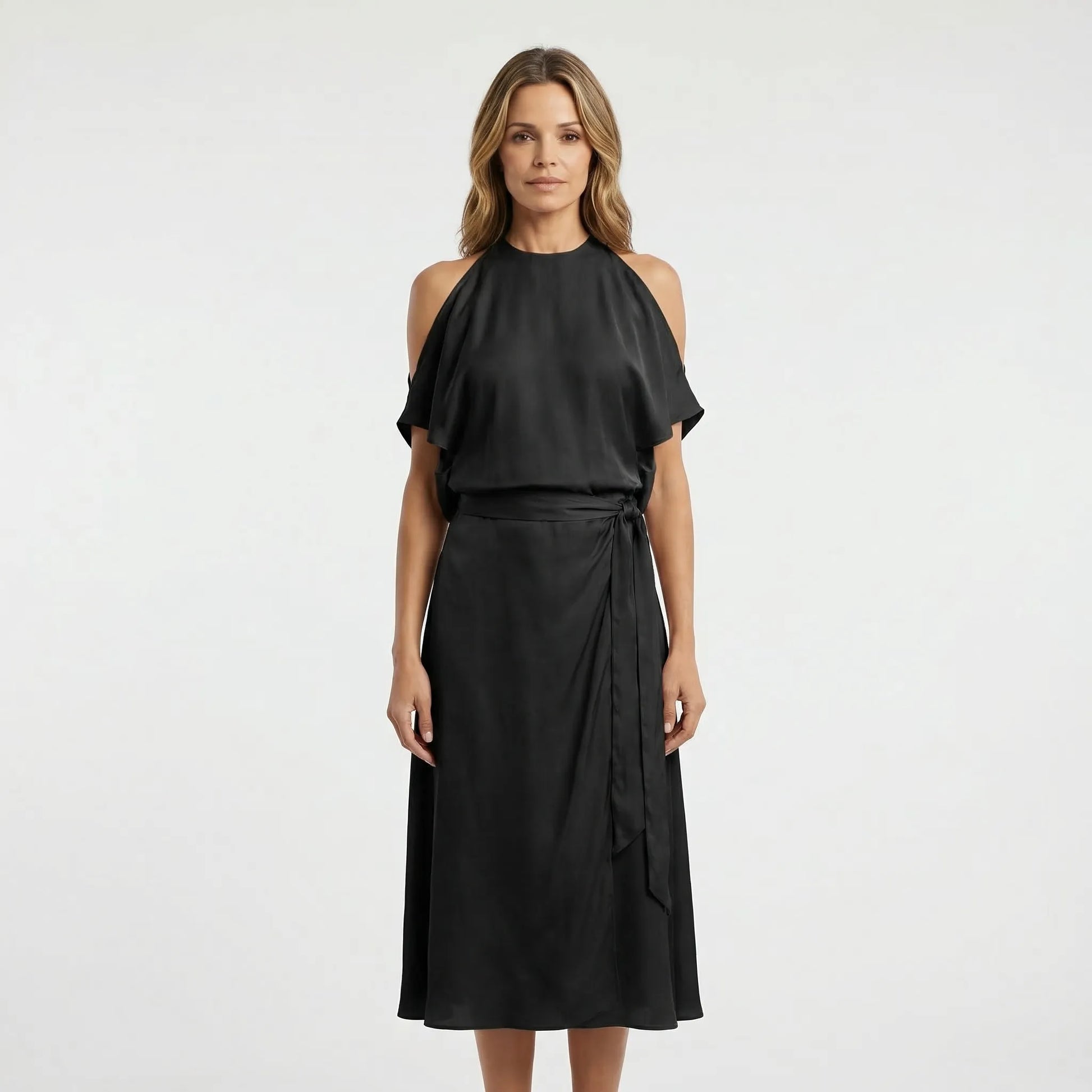 Asymmetric Halterneck Midi Dress - Claudia