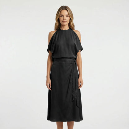 Asymmetric Halterneck Midi Dress - Claudia