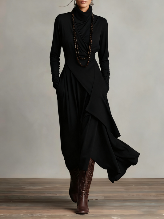 Asymmetric Maxi Dress With High Collar - Marguerite